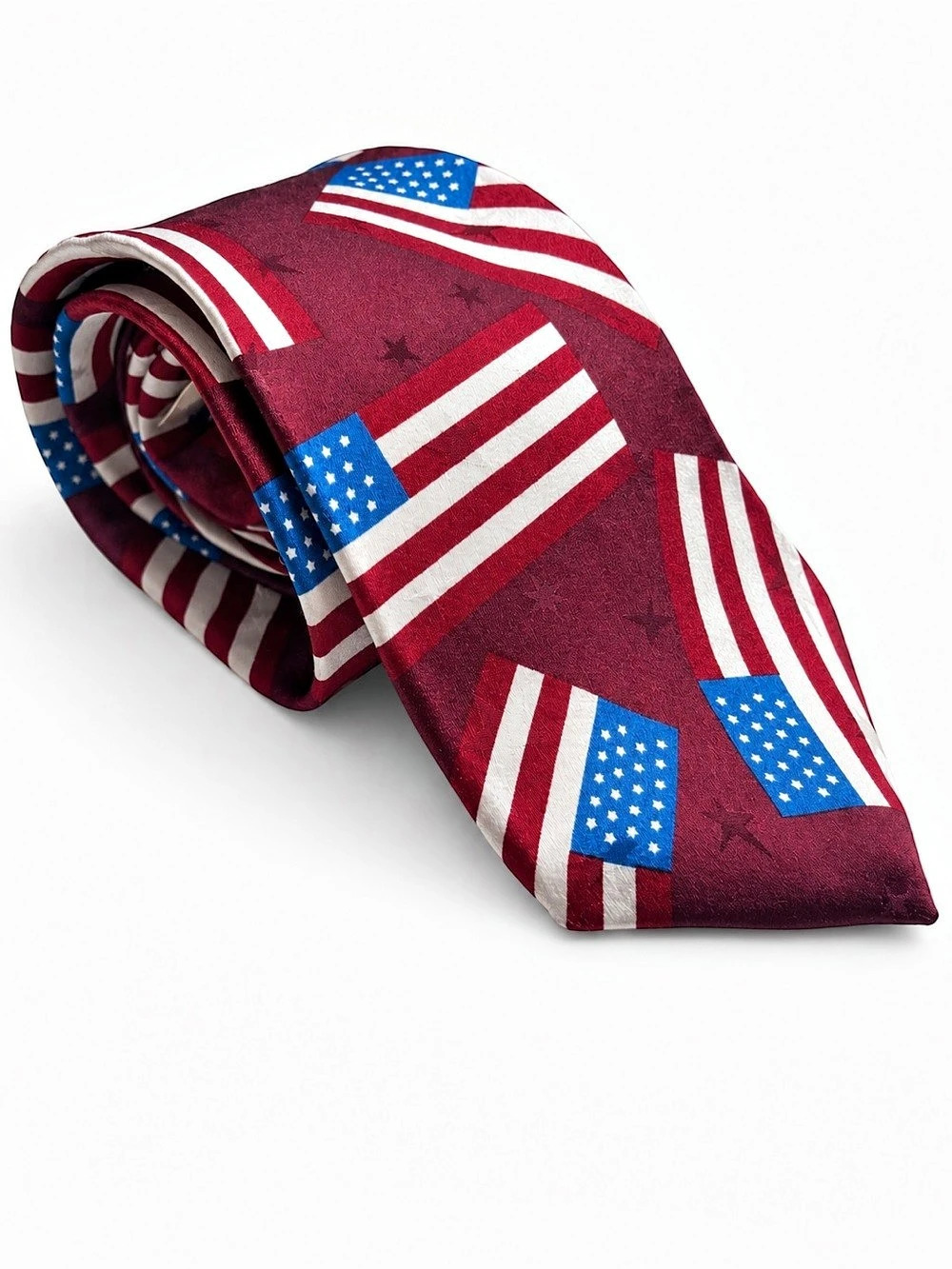 NWT Vintage 100% Silk American Flag Patriotic Novelty Tie Made in USA